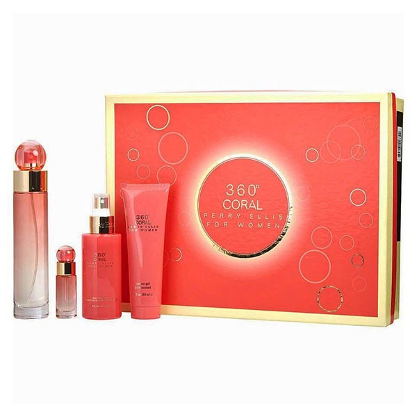 360 Coral de Perry Ellis 100ml (EDP) de Mujer (7.5 ml (EDT) + SG 90ml + 118 ml Body Mist) (Set)